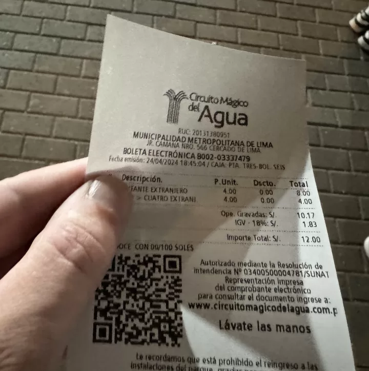 Visiting the magic water circuit in Lima, Peru. - ticket