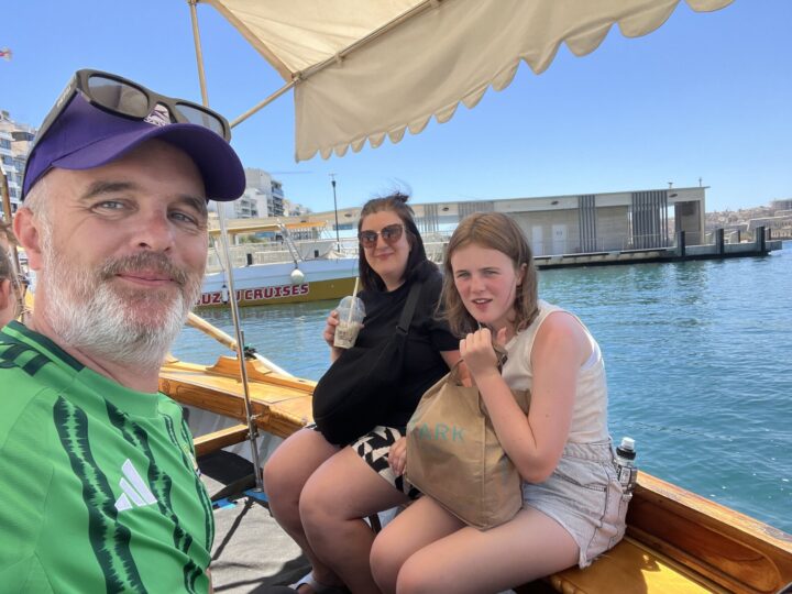Sliema to Valletta Malta using the local boatmen, us onboard